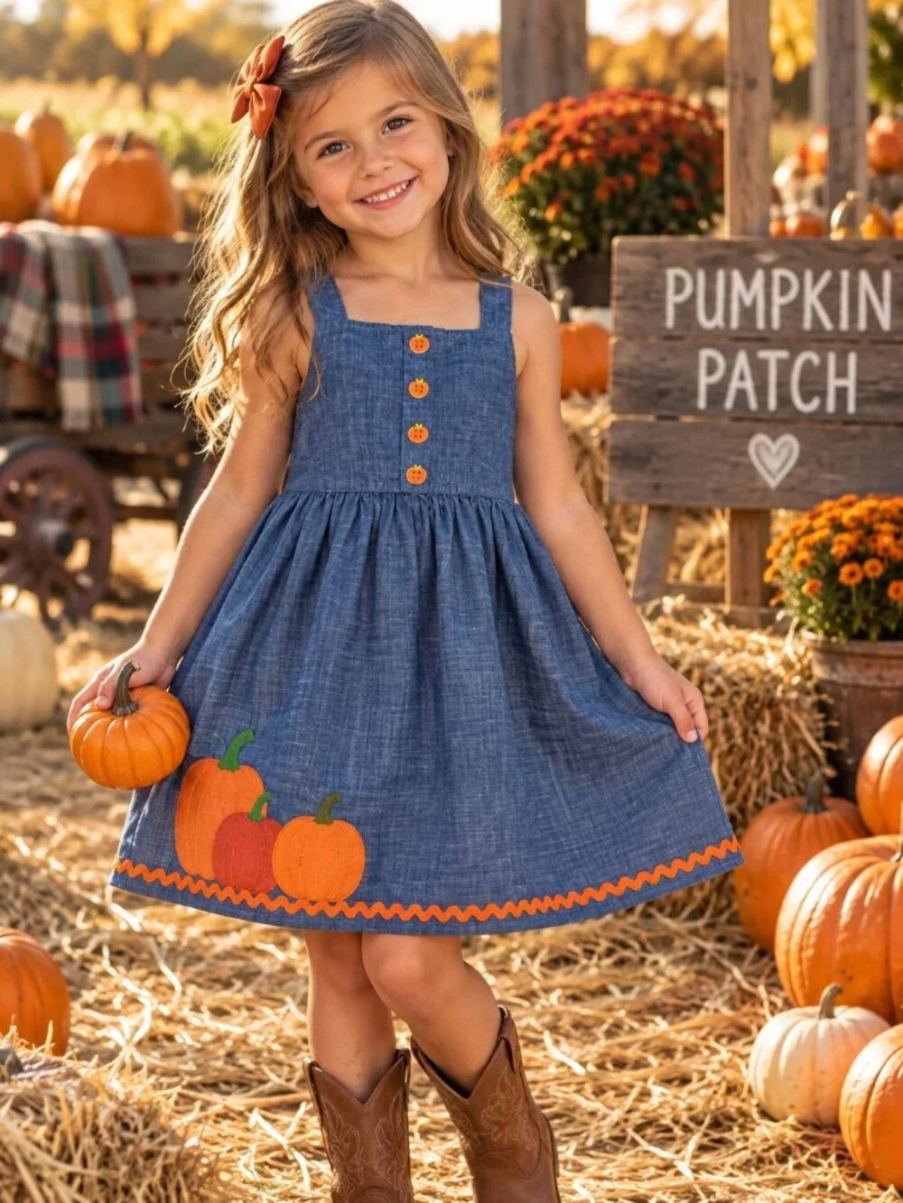 Gymboree chambray autumn adventures pumpkin patch dress fall girls 6 Fall Gourds